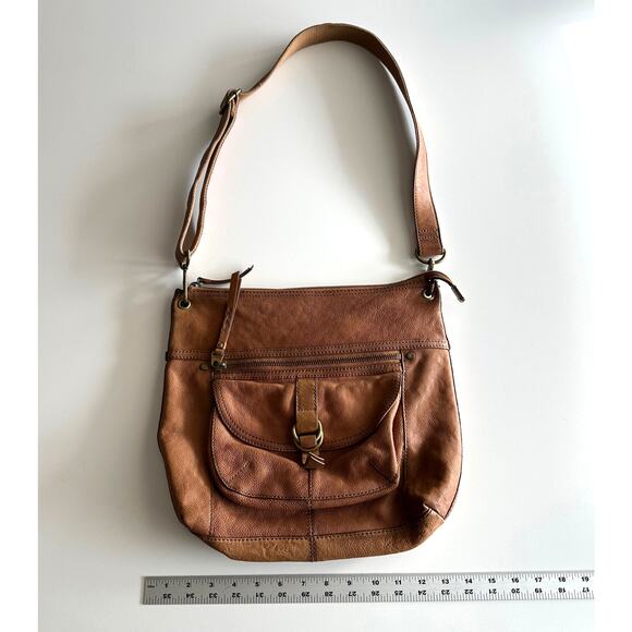 Fossil Sasha Y2K Distressed Brown Pebbled Leather Adjustable Shoulder Bag Purse - Picture 8 of 9